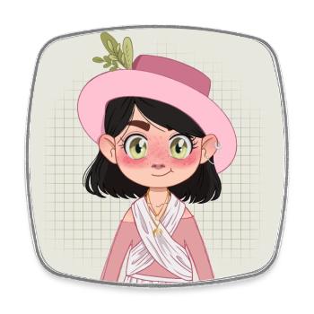 Manga Girl Chibi Figurine with Hat - Square fridge magnet - white - Front