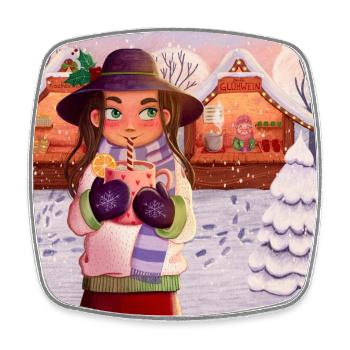 Illustration du marché de Noël - Magnet carré - blanc - Devant
