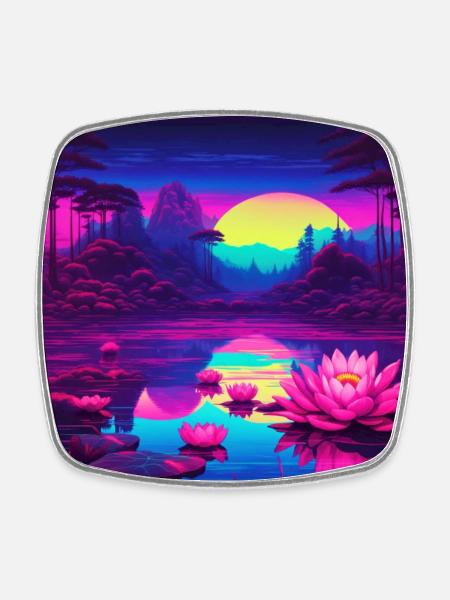 Water lilies on the lake - Square fridge magnet - white