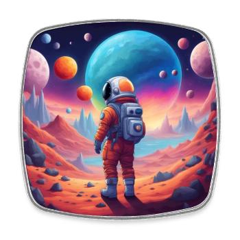 Astronaut on a fantasyplanet - Viereckiger Kühlschrankmagnet - Weiß - Vorne
