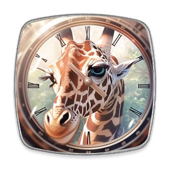 L'horloge girafe - Magnet carré - blanc - Devant