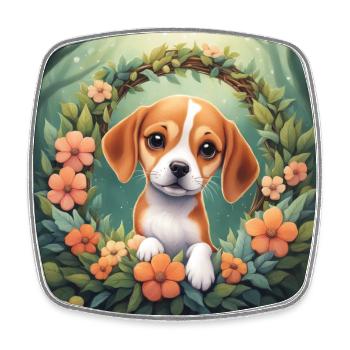 Mignon Kawaii bébé Beagle Floral - Magnet carré - blanc - Devant