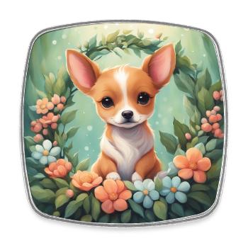 Cute Kawaii Baby Dog Floral - Square fridge magnet - white - Front