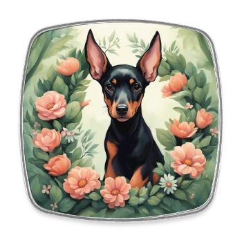 Cute Kawaii Baby Doberman Floral - Square fridge magnet - white - Front