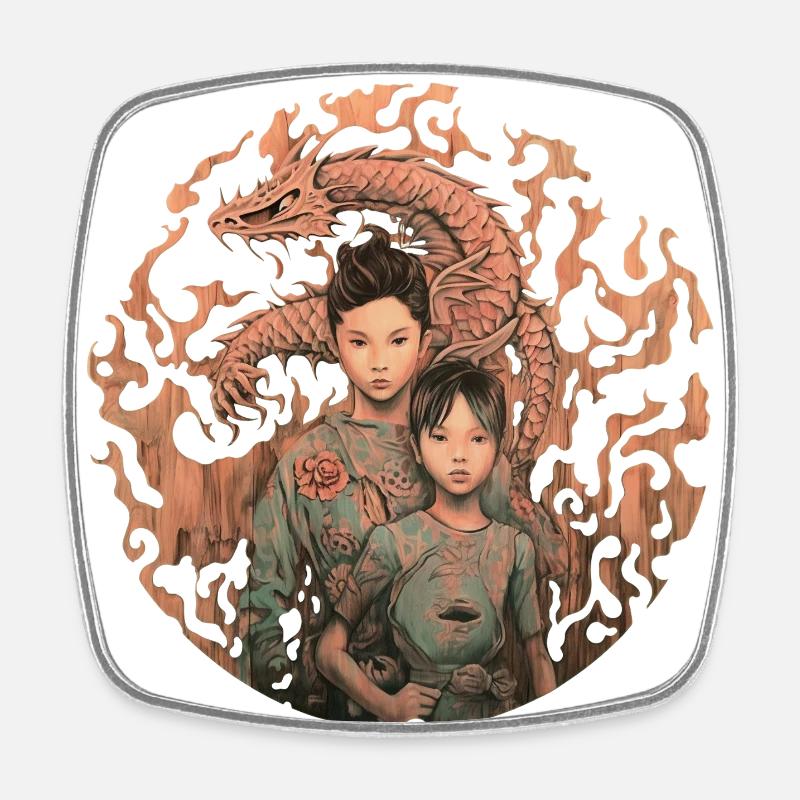 The Fire Dragon - Square fridge magnet - white