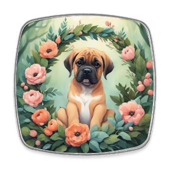 Cute Kawaii Baby Mastiff Floral - Square fridge magnet - white - Front