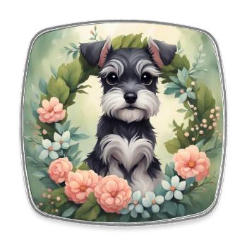 Cute Kawaii Baby Schnauzer Floral - Square fridge magnet - white - Front