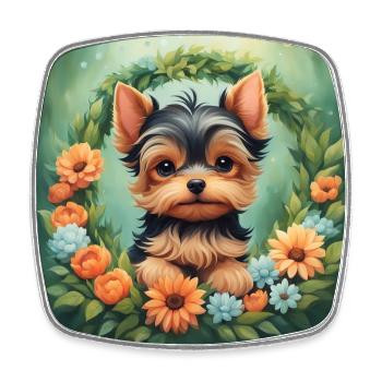 Cute Kawaii Baby Yorkshire terrier Floral - Square fridge magnet - white - Front