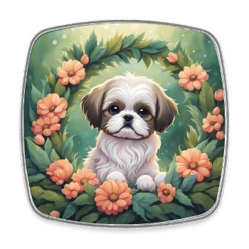 Cute Kawaii Baby Shih Tzu Floral - Square fridge magnet - white - Front