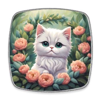 Mignon Kawaii bébé chat persan Floral - Magnet carré - blanc - Devant