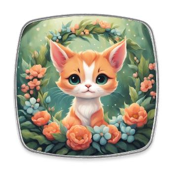 Niedliche Kawaii Babykatze Blumen - Viereckiger Kühlschrankmagnet - Weiß - Vorne