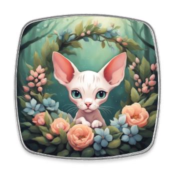 Niedliche Kawaii Baby Sphinx Katze Blumen - Viereckiger Kühlschrankmagnet - Weiß - Vorne