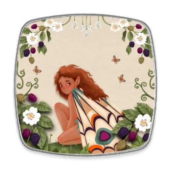 Little elf in the blackberry bush - Square fridge magnet - white - Front