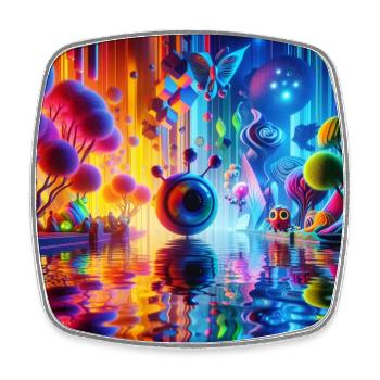 Surreale Traumlandschaft: Neon-Gewässer - Viereckiger Kühlschrankmagnet - Weiß - Vorne