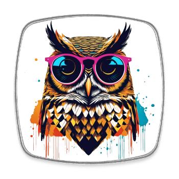 Coole Eule mit Sonnenbrille popart - Viereckiger Kühlschrankmagnet - Weiß - Vorne