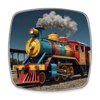 Nostalgic Colorful Steam Locomotive - Square fridge magnet - white - Front