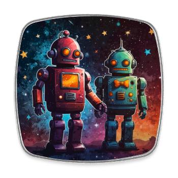 Two robots in love under the stars - Square fridge magnet - white - Front