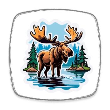 Moose in the Lake Comic Stickers Scandinavia Antlers - Square fridge magnet - white - Front