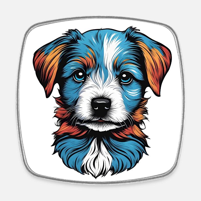 Portrait d'un petit chien bleu - Magnet carré - blanc