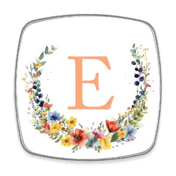 E Monogram Floral, Floral Wreath, Personalizable - Square fridge magnet - white - Front