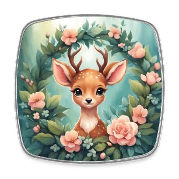 Cute Kawaii Baby Deer Floral - Square fridge magnet - white - Front
