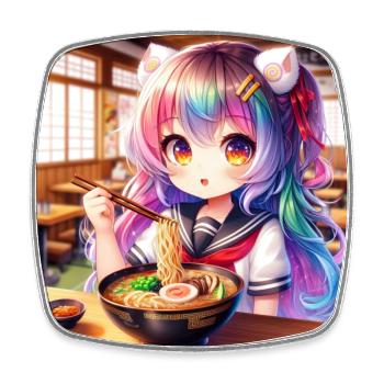 Fille d'animé japonais mangeant des ramen - Magnet carré - blanc - Devant