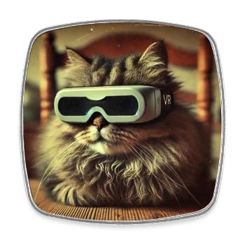 Lazy VR Cat - Viereckiger Kühlschrankmagnet - Weiß - Vorne