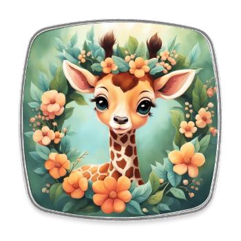 Cute Kawaii Baby Giraff Floral - Square fridge magnet - white - Front