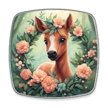 Mignon Kawaii Bébé Cheval Floral - Magnet carré - blanc - Devant