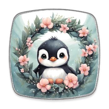 Süßer Kawaii Baby Pinguin Blumen - Viereckiger Kühlschrankmagnet - Weiß - Vorne