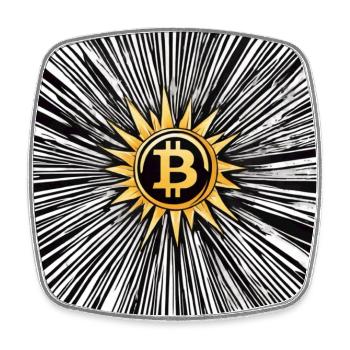 Golden Bitcoin Sun - Viereckiger Kühlschrankmagnet - Weiß - Vorne