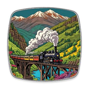 Nostalgischer Eisenbahnzug mit Dampflok auf Brücke - Viereckiger Kühlschrankmagnet - Weiß - Vorne