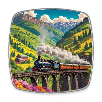 Nostalgischer Eisenbahnzug mit Dampflok auf Brücke - Viereckiger Kühlschrankmagnet - Weiß - Vorne