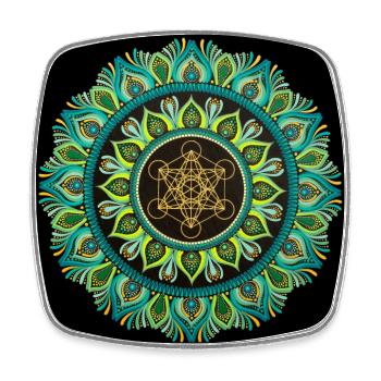 Green Metatron | Sacred Geometry | Dot Painting - Square fridge magnet - white - Front