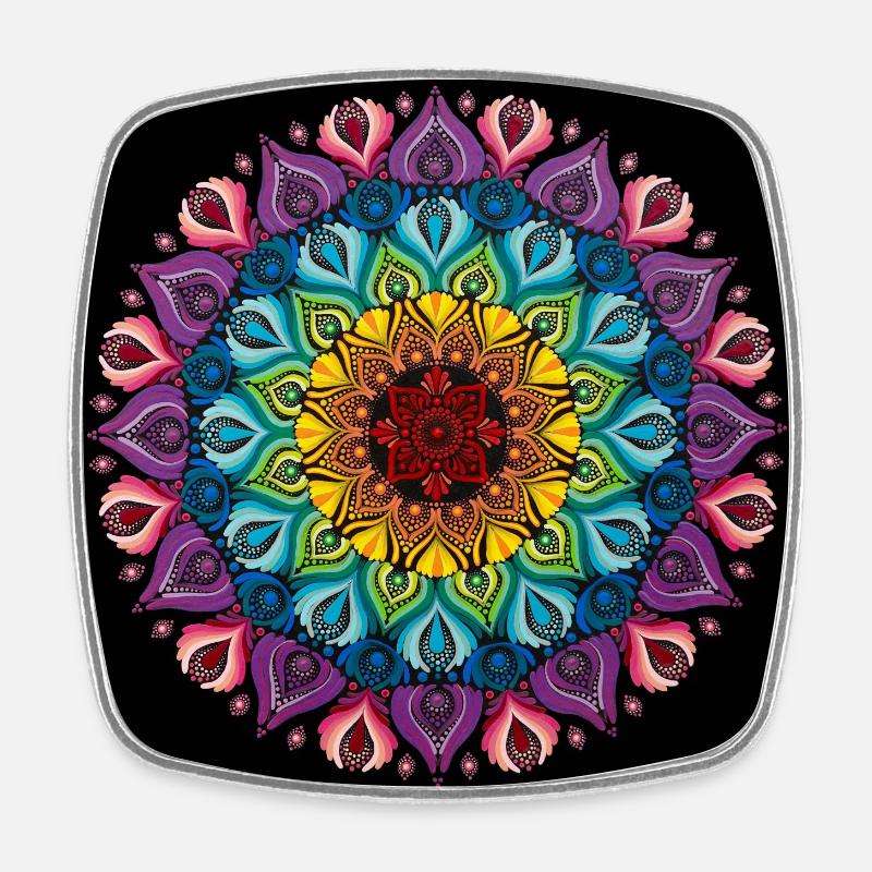 Rainbow Mandala | Chakras | Dot Art - Square fridge magnet - white