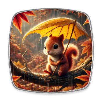 Écureuil Triste sous la Pluie en Automne - Magnet carré - blanc - Devant