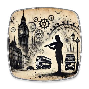 The London Violinist: Steampunk Melodies - Square fridge magnet - white - Front