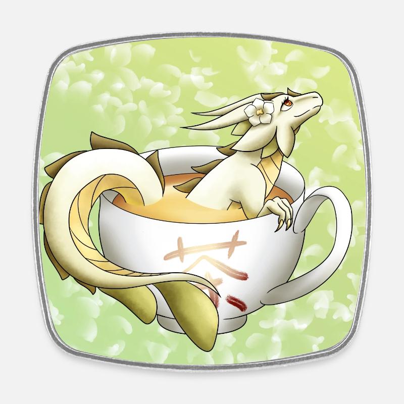 White Tea Dragon - Square fridge magnet - white