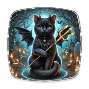 Chat noir ailé diabolique halloween - Magnet carré - blanc - Devant