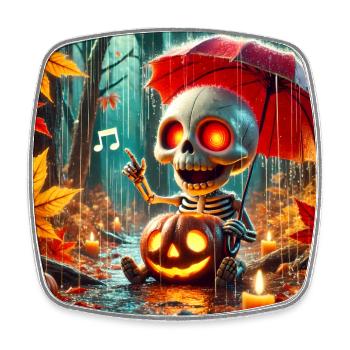 Cute skeleton with red eyes plays the violin - Square fridge magnet - white - Front