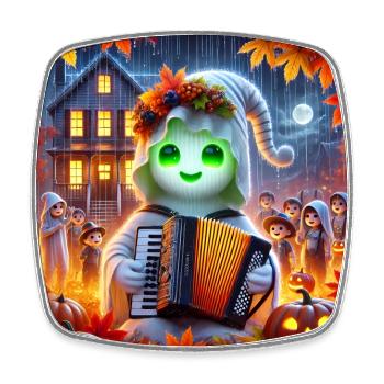 Adorable fantôme joue de l’accordéon à Halloween - Magnet carré - blanc - Devant