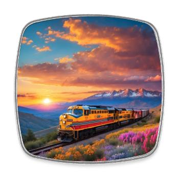 Santa Fe Railway Train Diesel Locomotive with Wagons - Square fridge magnet - white - Front