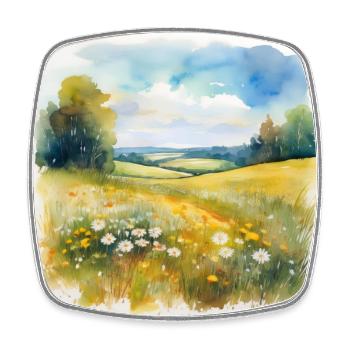 Serene Countryside Landscape with Wildflowers - Square fridge magnet - white - Front