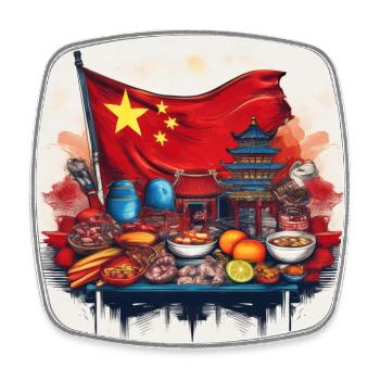 Chinese Cultural Feast with Flag Design - Square fridge magnet - white - Front