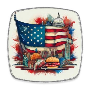 Iconic USA Flag with American Landmarks Art - Square fridge magnet - white - Front