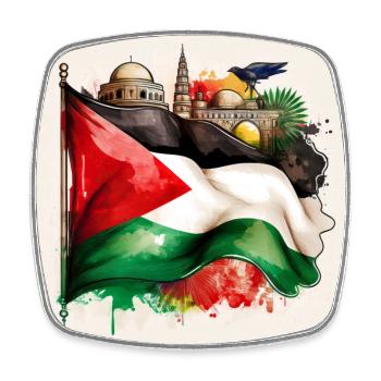 Palestinian Pride Flag with Iconic Landmarks - Square fridge magnet - white - Front