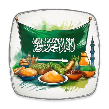 Saudi Flag and Feast – Vibrant Arabian Heritage - Square fridge magnet - white - Front