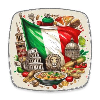Italian Flag with Iconic Landmarks and Food Art - Square fridge magnet - white - Front