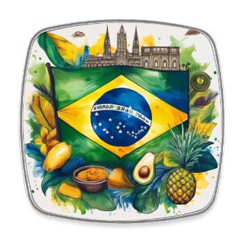 Brazilian Flag and Traditional Foods - Square fridge magnet - white - Front