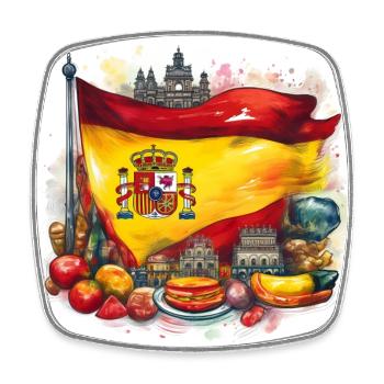 Spain Flag with Traditional Cuisine Design - Square fridge magnet - white - Front